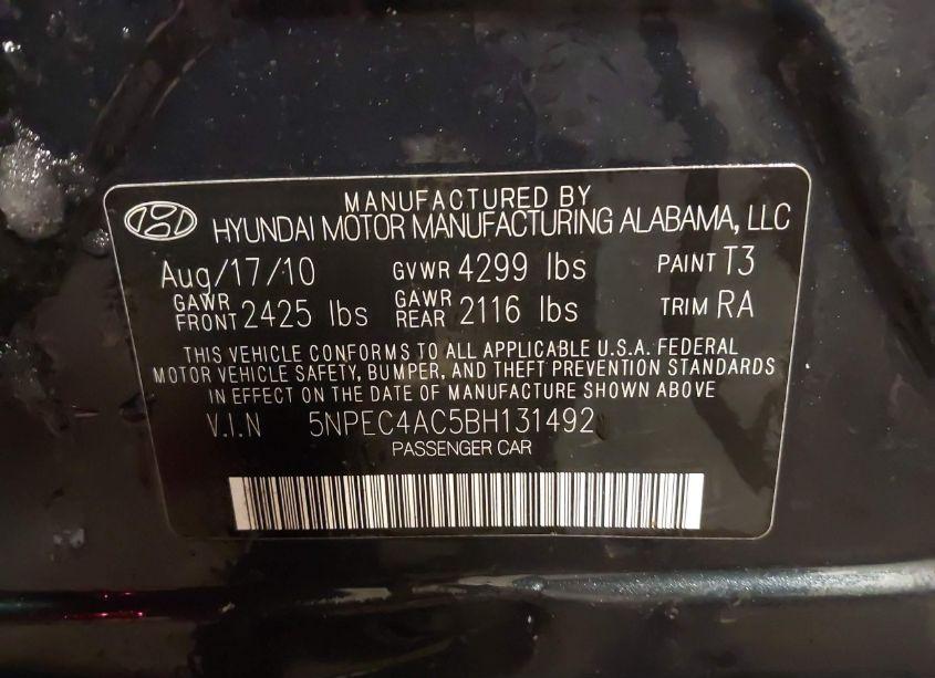 Photo 9 of 2011 Hyundai Sonata LIMITED (VIN 5NPEC4AC5BH131492)