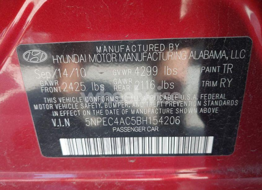 Photo 9 of 2011 Hyundai Sonata SE (VIN 5NPEC4AC5BH154206)