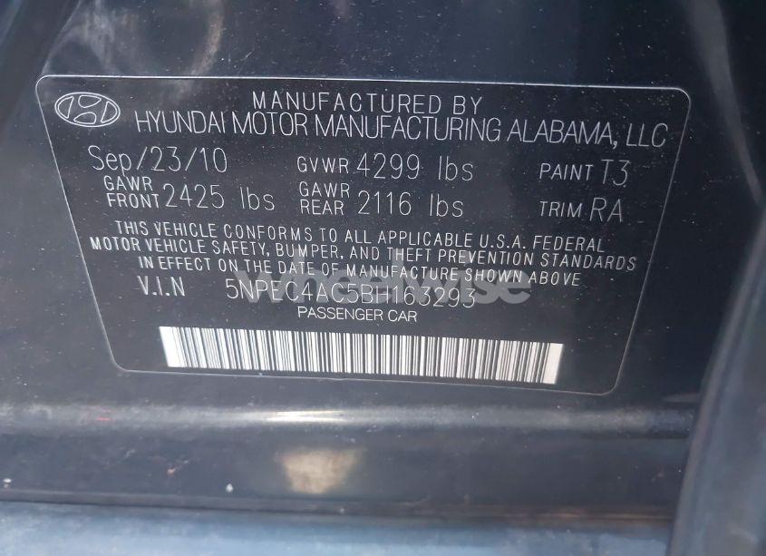 Photo 9 of 2011 Hyundai Sonata SE (VIN 5NPEC4AC5BH163293)