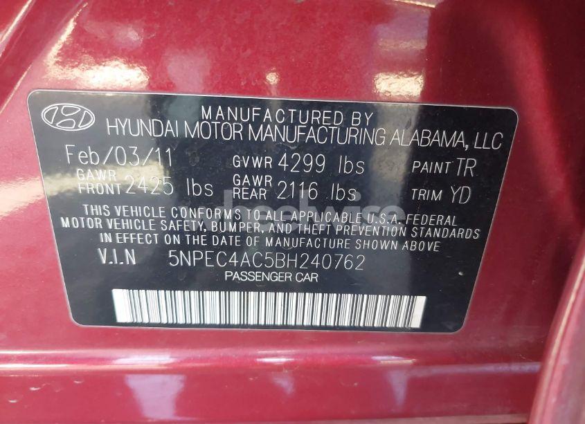 Photo 9 of 2011 Hyundai Sonata LIMITED (VIN 5NPEC4AC5BH240762)