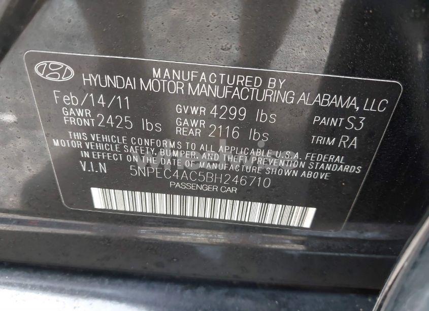 Photo 9 of 2011 Hyundai Sonata LIMITED (VIN 5NPEC4AC5BH246710)