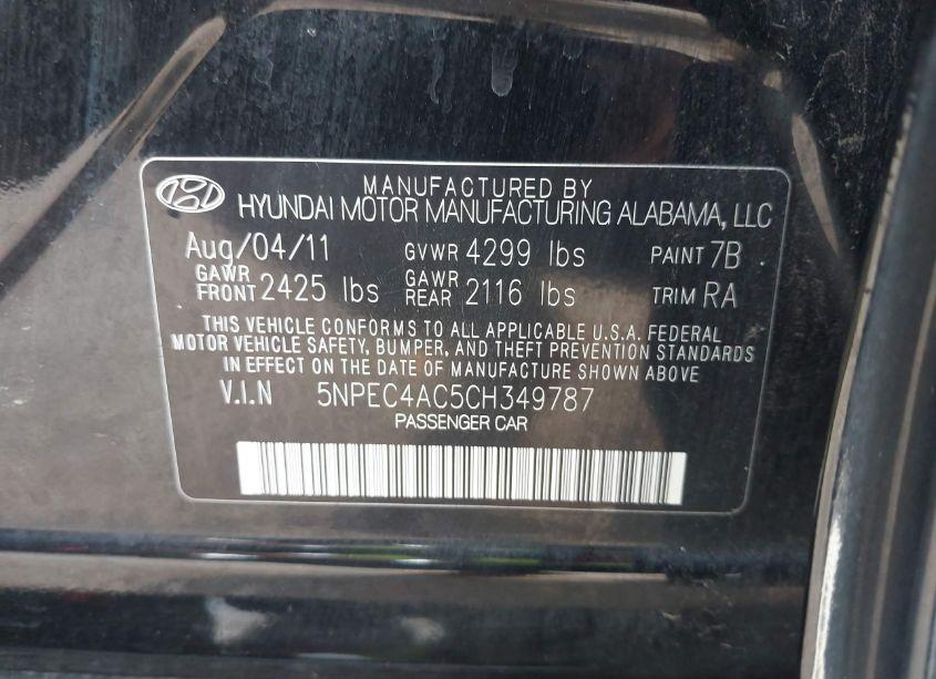 Photo 9 of 2012 Hyundai Sonata LIMITED (VIN 5NPEC4AC5CH349787)