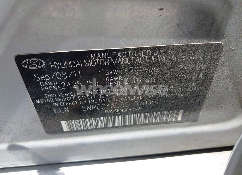 Photo 9 of 2012 Hyundai Sonata SE (VIN 5NPEC4AC5CH370901)
