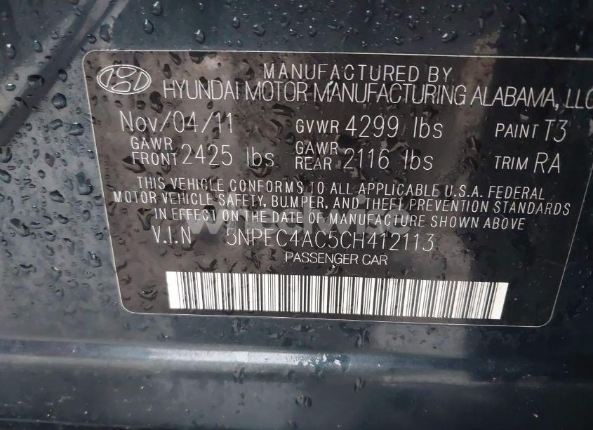 Photo 9 of 2012 Hyundai Sonata LIMITED (VIN 5NPEC4AC5CH412113)
