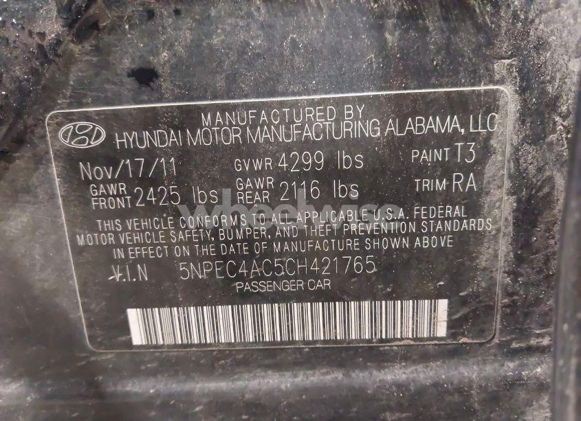 Photo 9 of 2012 Hyundai Sonata SE (VIN 5NPEC4AC5CH421765)