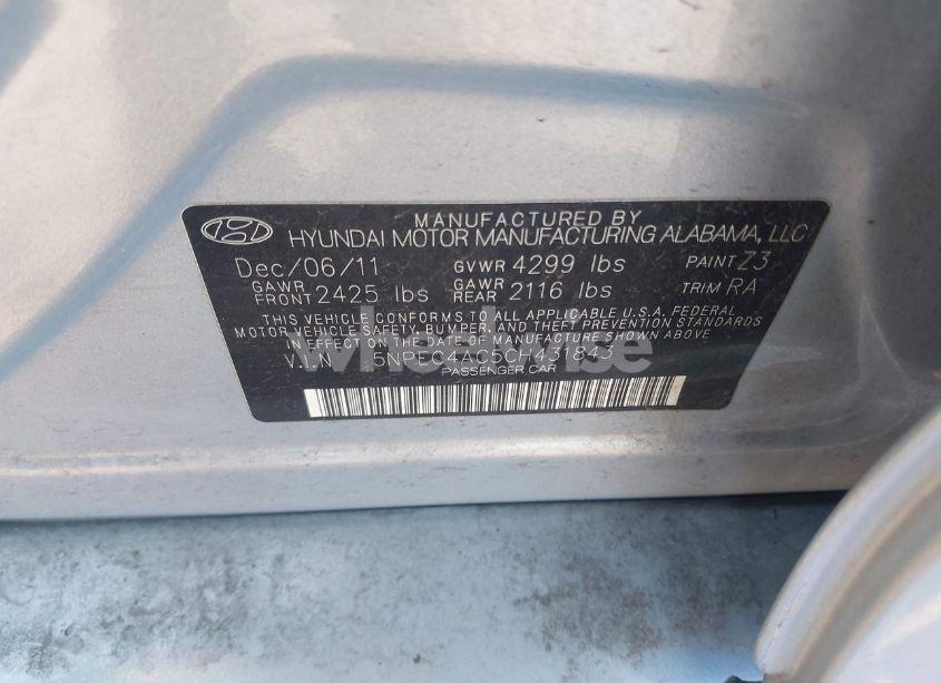 Photo 9 of 2012 Hyundai Sonata LIMITED (VIN 5NPEC4AC5CH431843)