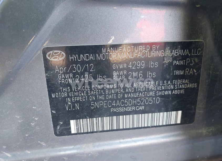 Photo 9 of 2013 Hyundai Sonata LIMITED (VIN 5NPEC4AC5DH520510)