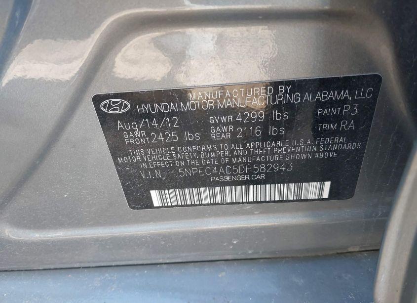 Photo 9 of 2013 Hyundai Sonata LIMITED (VIN 5NPEC4AC5DH582943)