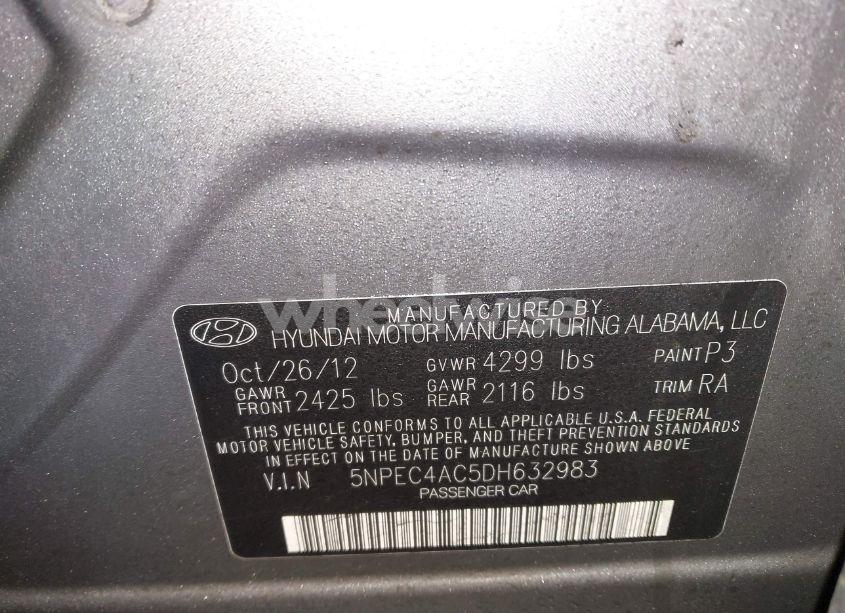 Photo 9 of 2013 Hyundai Sonata SE (VIN 5NPEC4AC5DH632983)