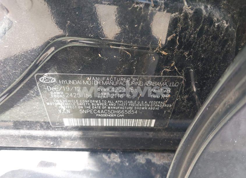 Photo 9 of 2013 Hyundai Sonata SE (VIN 5NPEC4AC5DH665854)