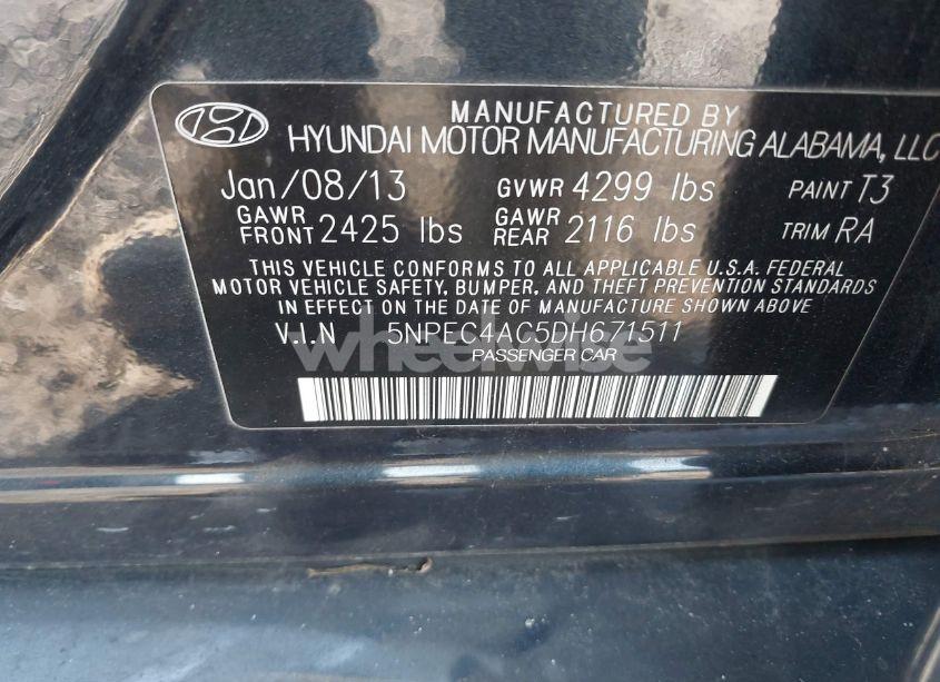 Photo 9 of 2013 Hyundai Sonata LIMITED (VIN 5NPEC4AC5DH671511)