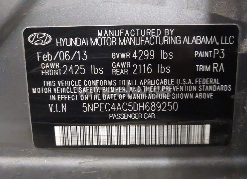 Photo 9 of 2013 Hyundai Sonata SE (VIN 5NPEC4AC5DH689250)