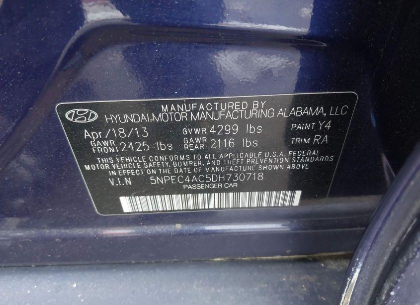 Photo 9 of 2013 Hyundai Sonata LIMITED (VIN 5NPEC4AC5DH730718)