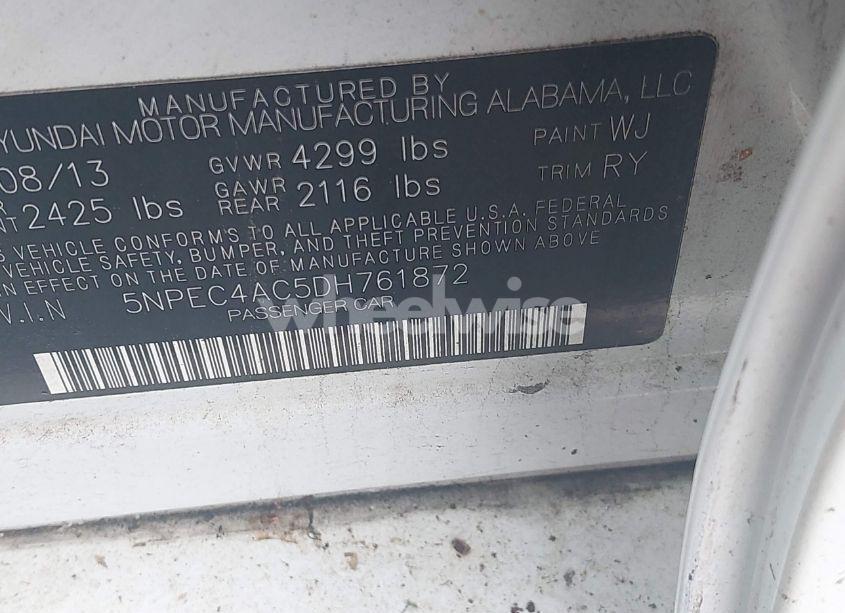 Photo 9 of 2013 Hyundai Sonata SE (VIN 5NPEC4AC5DH761872)