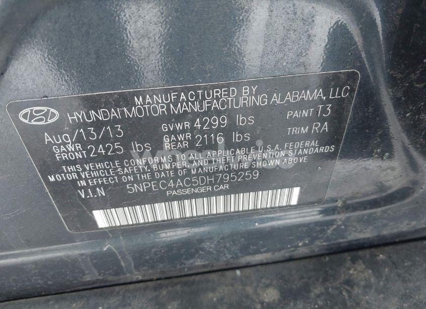 Photo 9 of 2013 Hyundai Sonata SE (VIN 5NPEC4AC5DH795259)