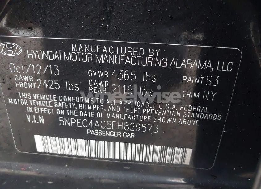 Photo 9 of 2014 Hyundai Sonata SE (VIN 5NPEC4AC5EH829573)