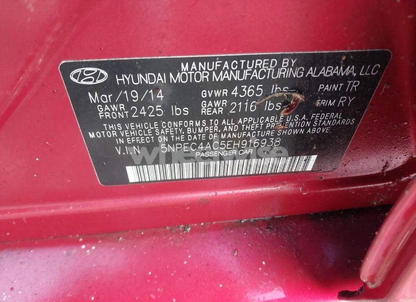 Photo 9 of 2014 Hyundai Sonata SE (VIN 5NPEC4AC5EH916938)