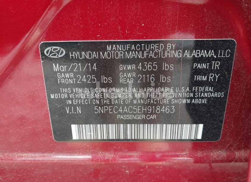 Photo 9 of 2014 Hyundai Sonata SE (VIN 5NPEC4AC5EH918463)