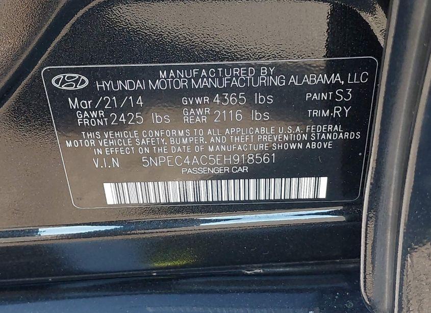 Photo 9 of 2014 Hyundai Sonata SE (VIN 5NPEC4AC5EH918561)