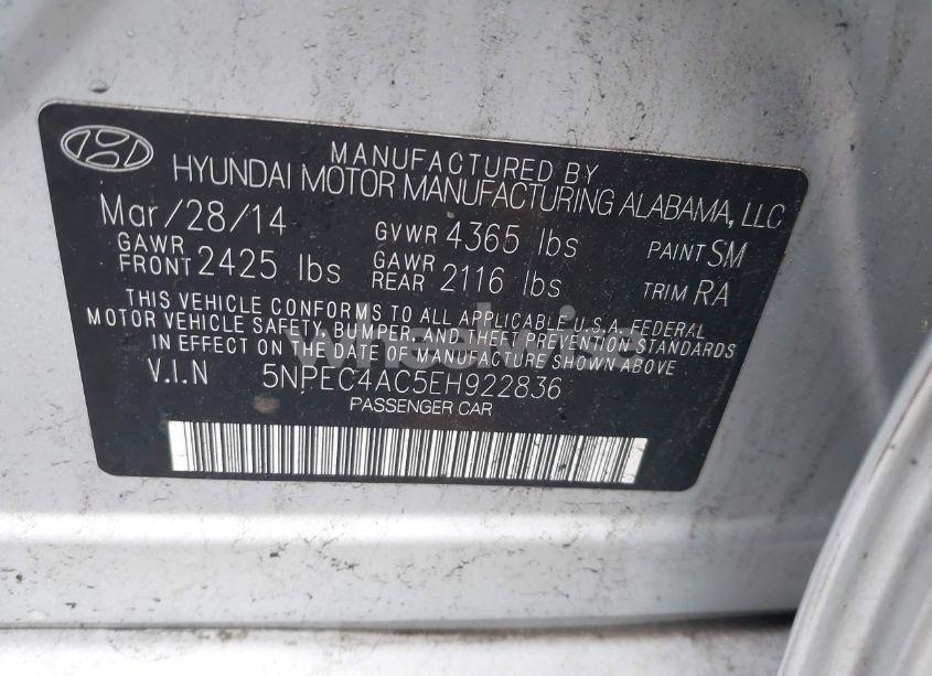 Photo 9 of 2014 Hyundai Sonata SE (VIN 5NPEC4AC5EH922836)