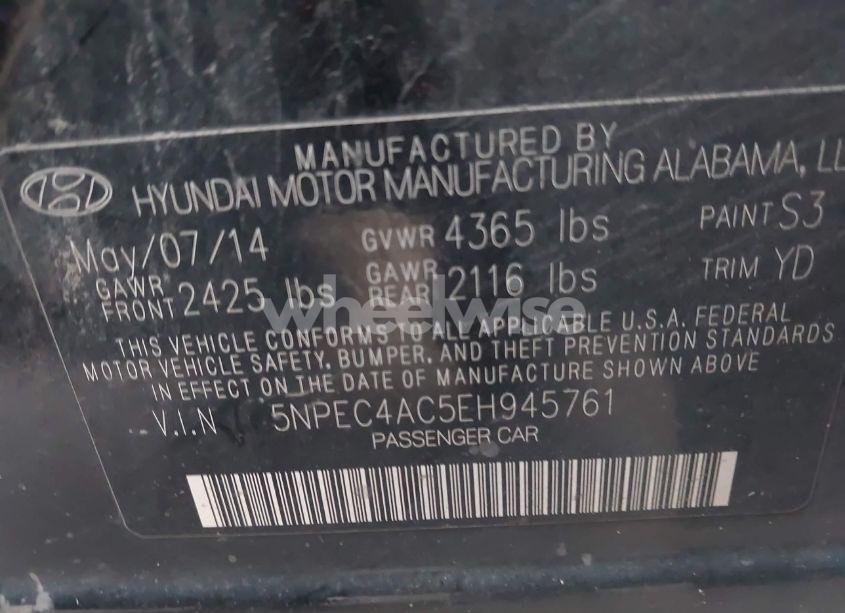 Photo 9 of 2014 Hyundai Sonata LIMITED (VIN 5NPEC4AC5EH945761)