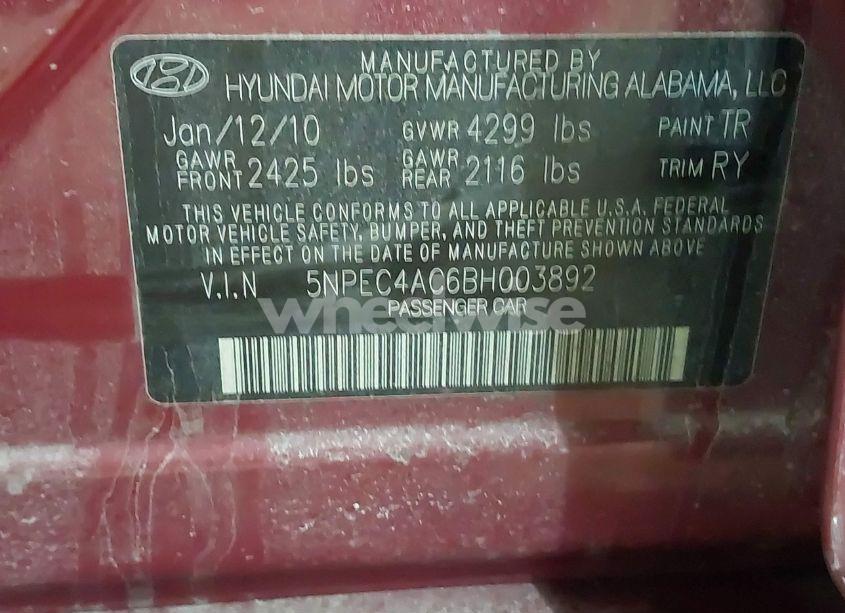 Photo 9 of 2011 Hyundai Sonata SE (VIN 5NPEC4AC6BH003892)