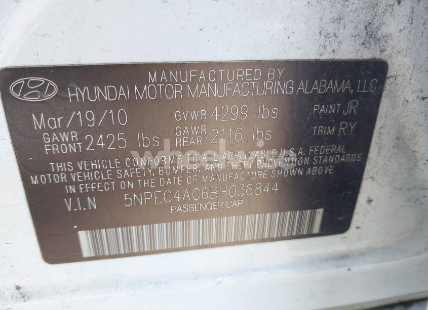 Photo 9 of 2011 Hyundai Sonata SE (VIN 5NPEC4AC6BH036844)