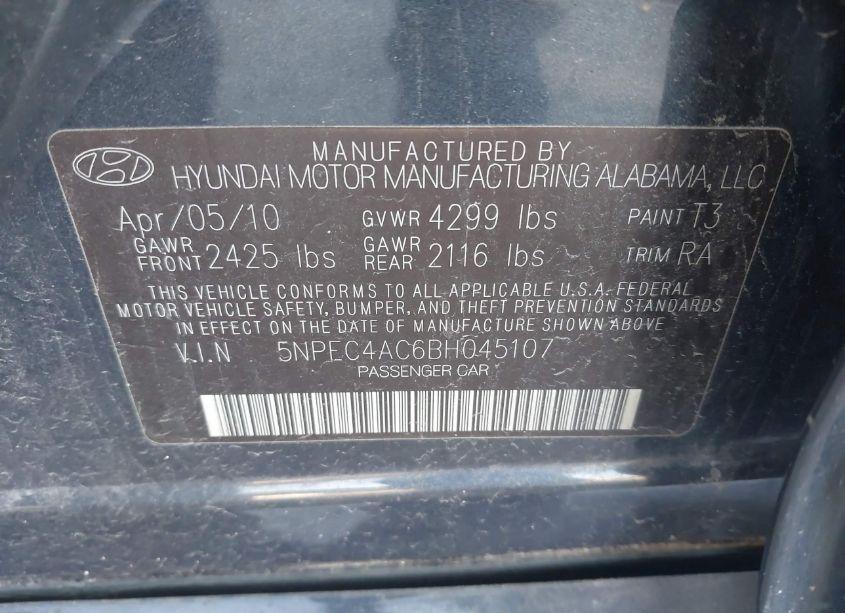 Photo 9 of 2011 Hyundai Sonata LIMITED (VIN 5NPEC4AC6BH045107)