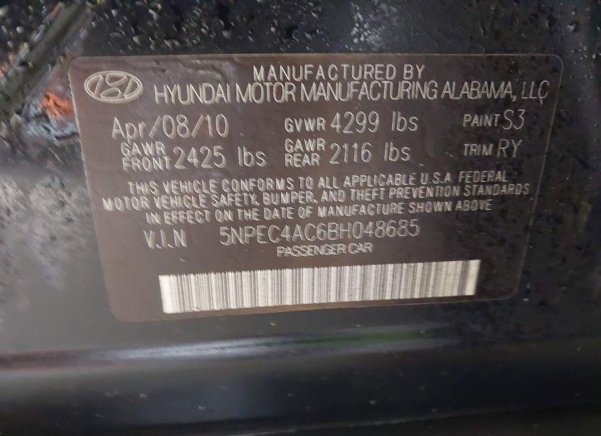 Photo 9 of 2011 Hyundai Sonata SE (VIN 5NPEC4AC6BH048685)