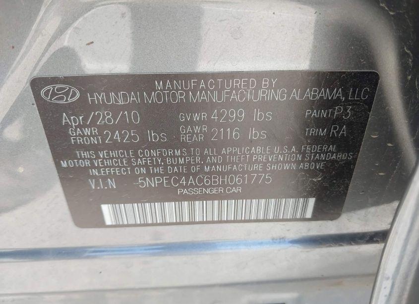 Photo 9 of 2011 Hyundai Sonata LIMITED (VIN 5NPEC4AC6BH061775)