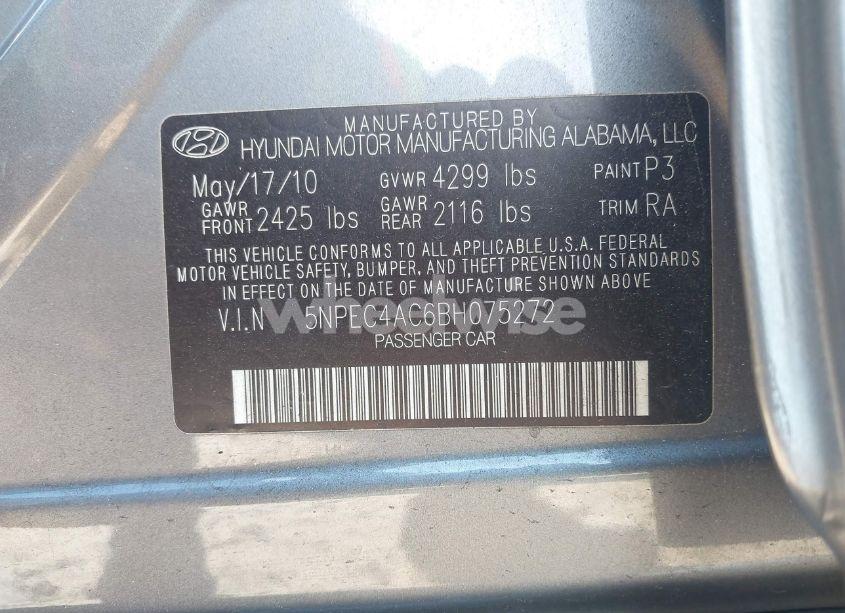 Photo 9 of 2011 Hyundai Sonata SE (VIN 5NPEC4AC6BH075272)