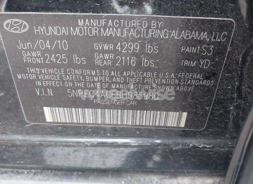 Photo 9 of 2011 Hyundai Sonata LIMITED (VIN 5NPEC4AC6BH085980)