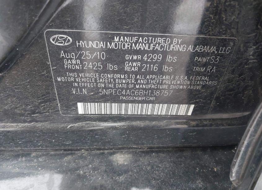 Photo 9 of 2011 Hyundai Sonata LIMITED (VIN 5NPEC4AC6BH138757)