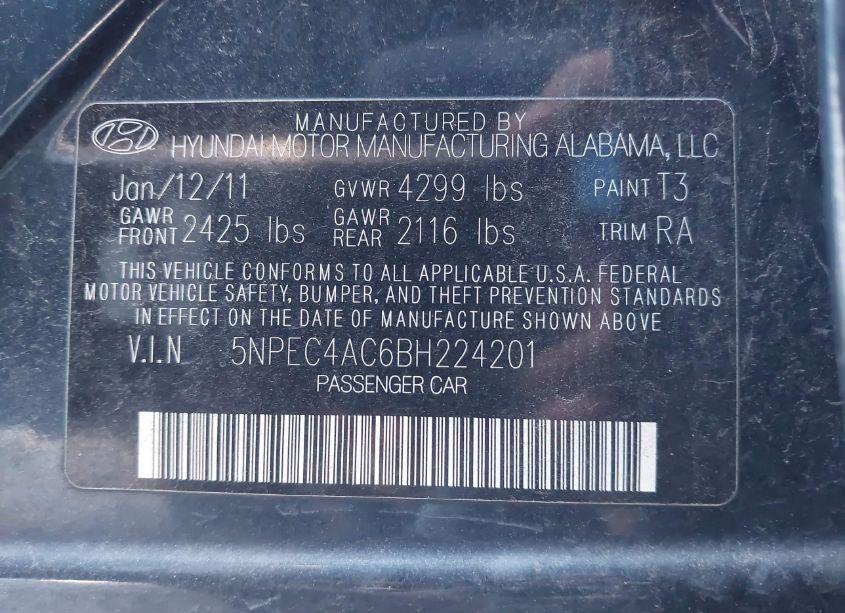 Photo 9 of 2011 Hyundai Sonata LIMITED (VIN 5NPEC4AC6BH224201)
