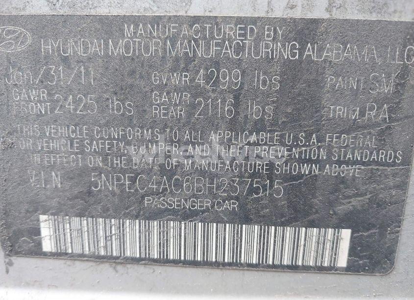 Photo 9 of 2011 Hyundai Sonata LIMITED (VIN 5NPEC4AC6BH237515)