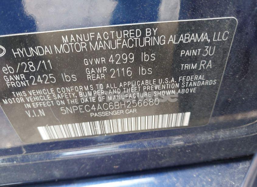 Photo 9 of 2011 Hyundai Sonata SE (VIN 5NPEC4AC6BH256680)
