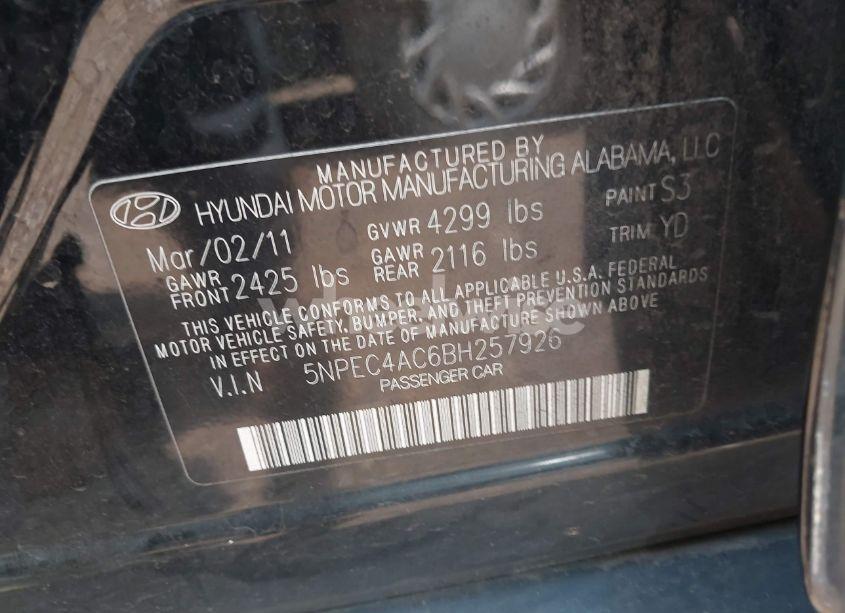 Photo 9 of 2011 Hyundai Sonata LIMITED (VIN 5NPEC4AC6BH257926)