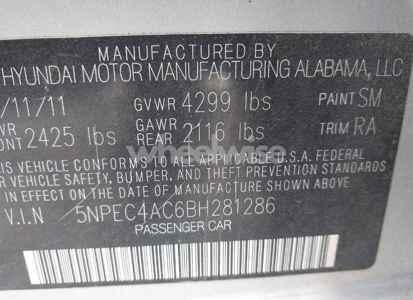 Photo 9 of 2011 Hyundai Sonata SE (VIN 5NPEC4AC6BH281286)