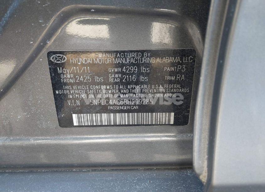 Photo 9 of 2011 Hyundai Sonata LIMITED (VIN 5NPEC4AC6BH299285)