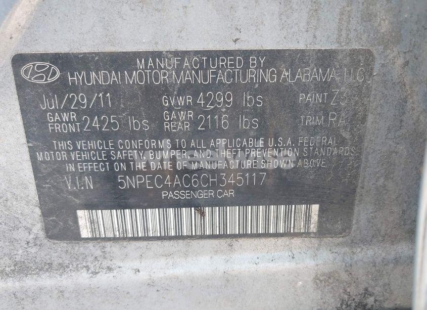 Photo 9 of 2012 Hyundai Sonata LIMITED (VIN 5NPEC4AC6CH345117)