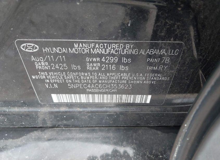 Photo 9 of 2012 Hyundai Sonata SE (VIN 5NPEC4AC6CH353623)