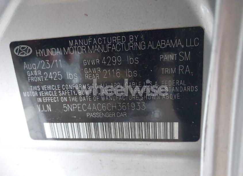 Photo 9 of 2012 Hyundai Sonata LIMITED (VIN 5NPEC4AC6CH361933)