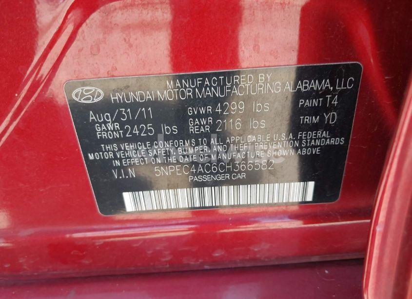 Photo 9 of 2012 Hyundai Sonata LIMITED (VIN 5NPEC4AC6CH366582)