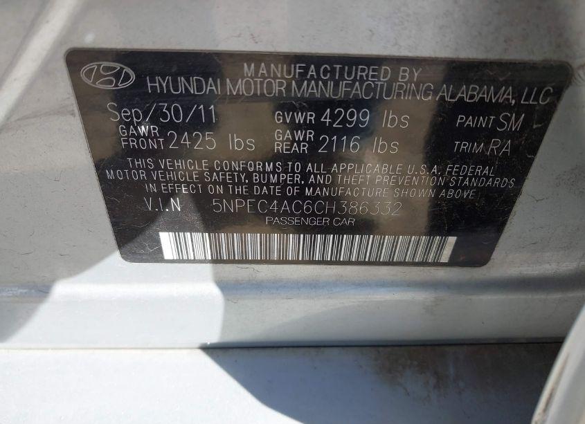 Photo 9 of 2012 Hyundai Sonata SE (VIN 5NPEC4AC6CH386332)