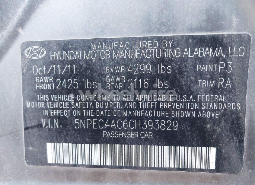 Photo 9 of 2012 Hyundai Sonata LIMITED (VIN 5NPEC4AC6CH393829)