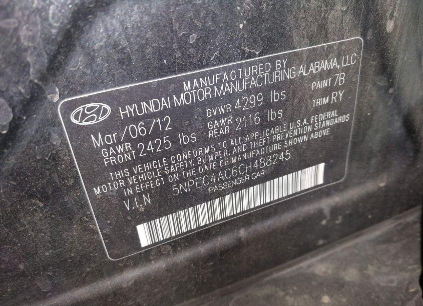 Photo 9 of 2012 Hyundai Sonata SE (VIN 5NPEC4AC6CH488245)