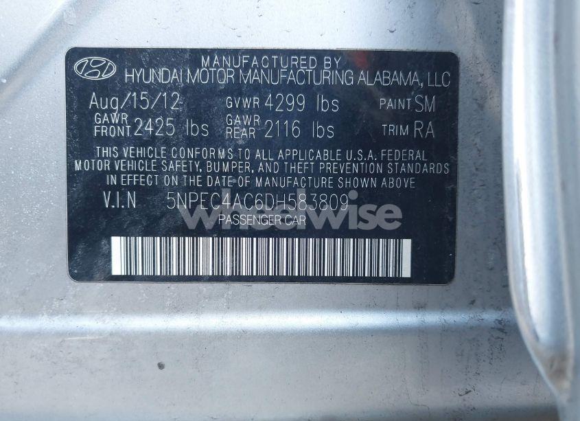Photo 9 of 2013 Hyundai Sonata LIMITED (VIN 5NPEC4AC6DH583809)