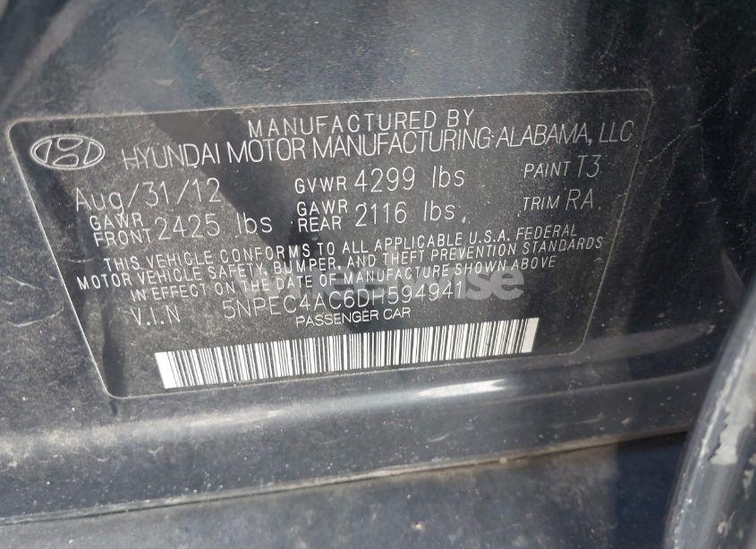 Photo 9 of 2013 Hyundai Sonata SE (VIN 5NPEC4AC6DH594941)