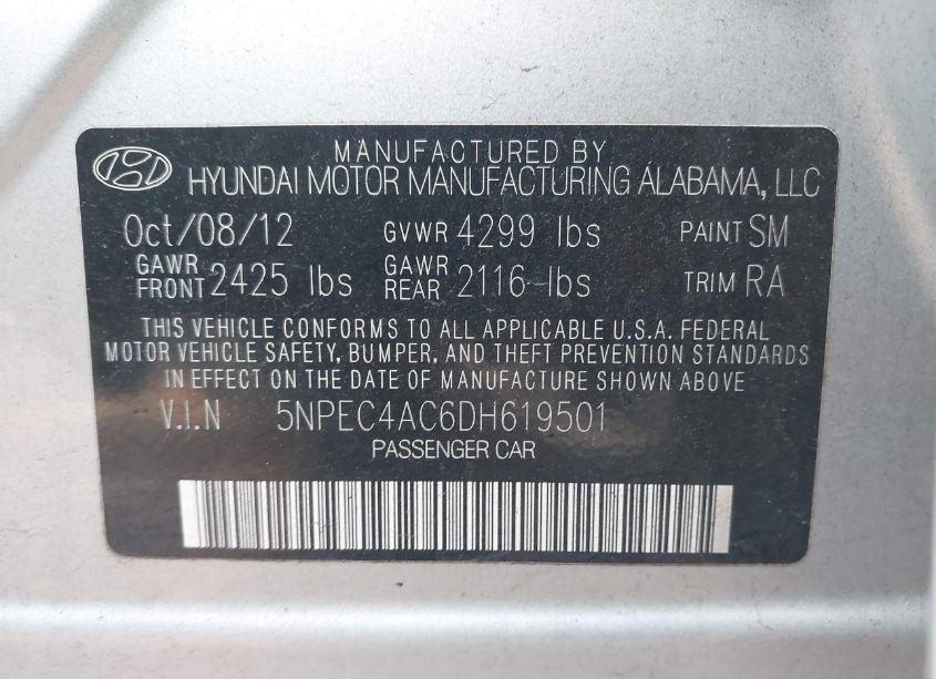 Photo 9 of 2013 Hyundai Sonata SE (VIN 5NPEC4AC6DH619501)
