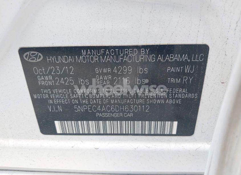 Photo 9 of 2013 Hyundai Sonata SE (VIN 5NPEC4AC6DH630112)